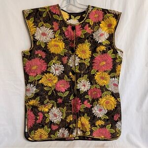 Vintage 60s 70s Button Front Vest Apron Smock Flower Power Mod Top One Pocket
